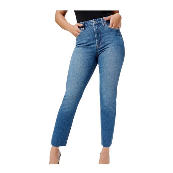Good American Good Crop Raw Hem Slim Jeans Blue 940 Size 8/29 NWT - Picture 1 of 8